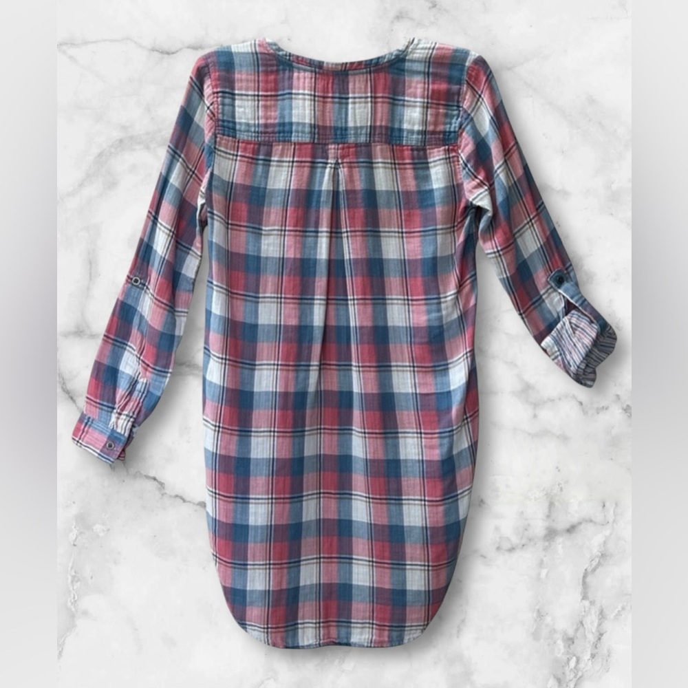 Anthropologie Holding Horses High Low Pink Blue Plaid Tunic Top Western Size 4 - Picture 4 of 16